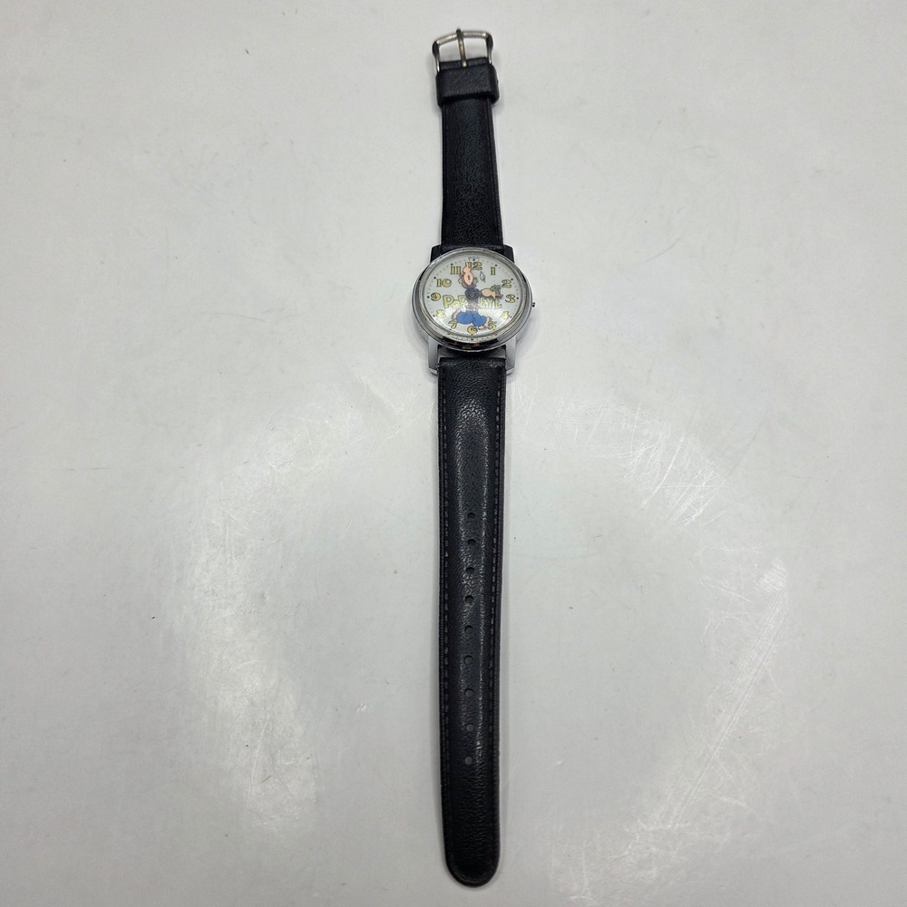 Vintage Bradley Popeye Watch Swiss Manual Wind 1970s Character Black Silver Tone